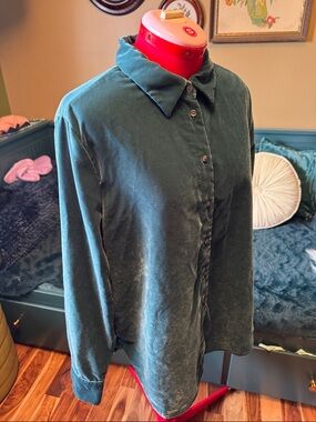 GAP over-sized  Forest blue-Green Velvet Button-Up boyfriend Shirt
